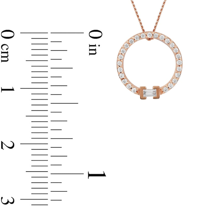 0.2 CT. T.W. Baguette and Round Natural Diamond Circle Pendant in 10K Rose Gold