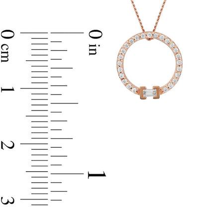 0.2 CT. T.W. Baguette and Round Natural Diamond Circle Pendant in 10K Rose Gold