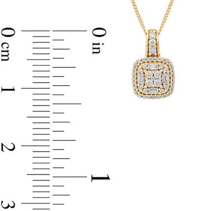 0.5 CT. T.W. Composite Cushion Natural Diamond Frame Pendant in 10K Yellow Gold