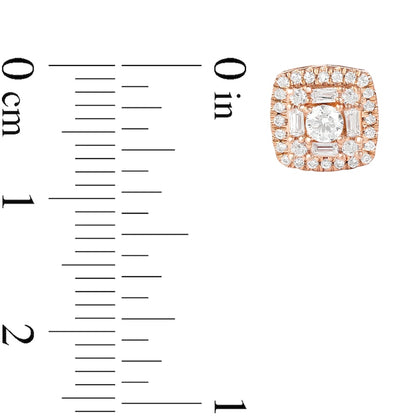 0.5 CT. T.W. Composite Cushion Diamond Frame Stud Earrings in 10K Rose Gold