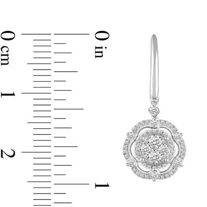0.75 CT. T.W. Composite Diamond Scallop Frame Drop Earrings in 14K White Gold