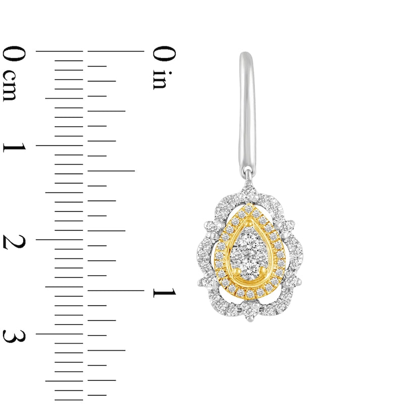 0.75 CT. T.W. Composite Pear Diamond Ornate Frame Drop Earrings in 14K Two-Tone Gold