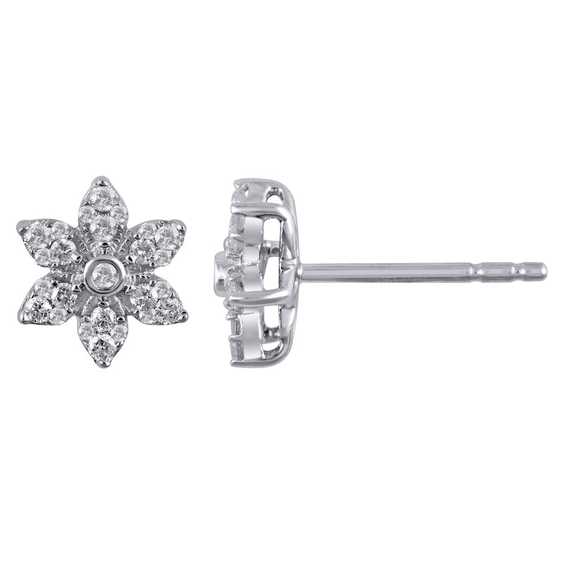 0.25 CT. T.W. Diamond Flower Stud Earrings in 10K White Gold