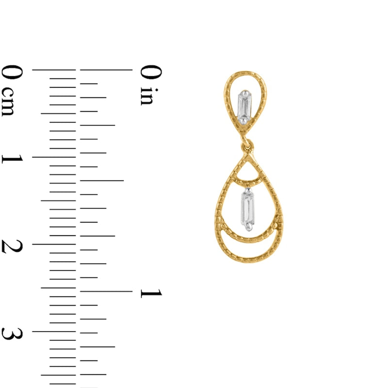 0.13 CT. T.W. Baguette Diamond Bead Teardrop Earrings in 10K Gold
