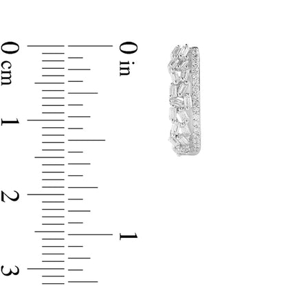 0.33 CT. T.W. Baguette and Round Diamond Edge Hoop Earrings in 10K White Gold