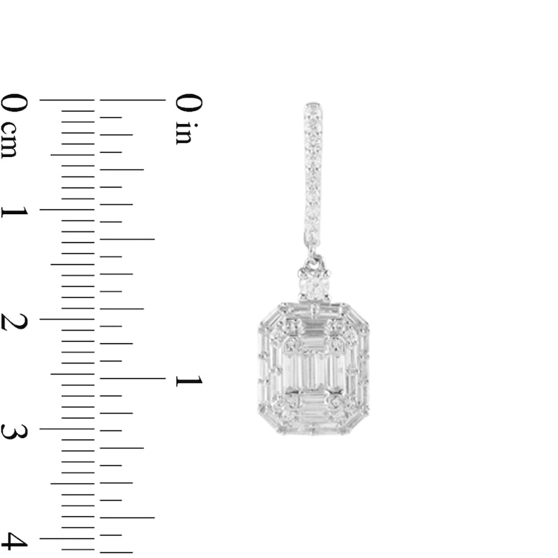 2 CT. T.W. Baguette Composite Diamond Octagonal Frame Drop Earrings in 10K White Gold