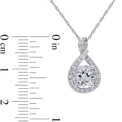 7.0mm Aquamarine and 0.2 CT. T.W. Natural Diamond Twisted Teardrop Pendant in 10K White Gold - 17"