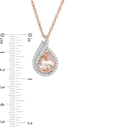 Pear-Shaped Morganite and 0.17 CT. T.W. Natural Diamond Double Frame Drop Pendant in 10K Rose Gold