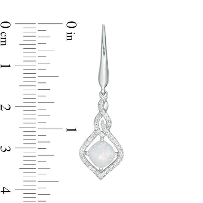 6.0mm Cushion-Cut Lab-Created Opal and White Sapphire Cascading Open Flame Drop Earrings in Sterling Silver