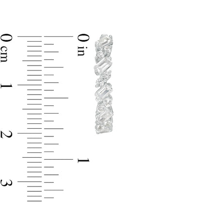 Baguette and Round Lab-Created White Sapphire Duos Alternating Hoop Earrings in Sterling Silver