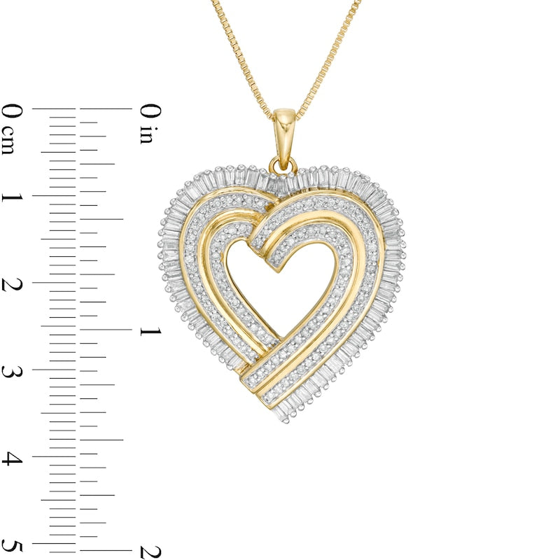 1.25 CT. T.W. Natural Diamond Layered Ribbon Heart Pendant in Sterling Silver with 14K Gold Plate