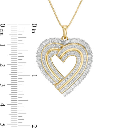 1.25 CT. T.W. Natural Diamond Layered Ribbon Heart Pendant in Sterling Silver with 14K Gold Plate