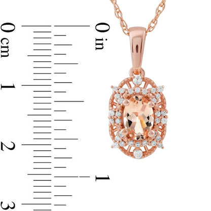 Oval Morganite and 0.1 CT. T.W. Natural Diamond Bead Frame Sunburst Pendant in 10K Rose Gold