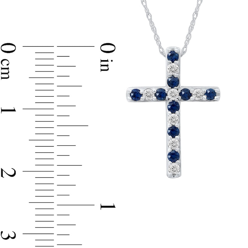 Blue Sapphire and 0.2 CT. T.W. Natural Diamond Alternating Cross Pendant in 10K White Gold