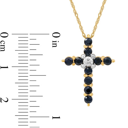 Blue Sapphire and 0.05 CT. Natural Diamond Cross Pendant in 10K Yellow Gold