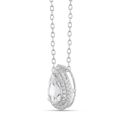 Pear-Shaped White Topaz Double Frame Pendant in Sterling Silver - 20"