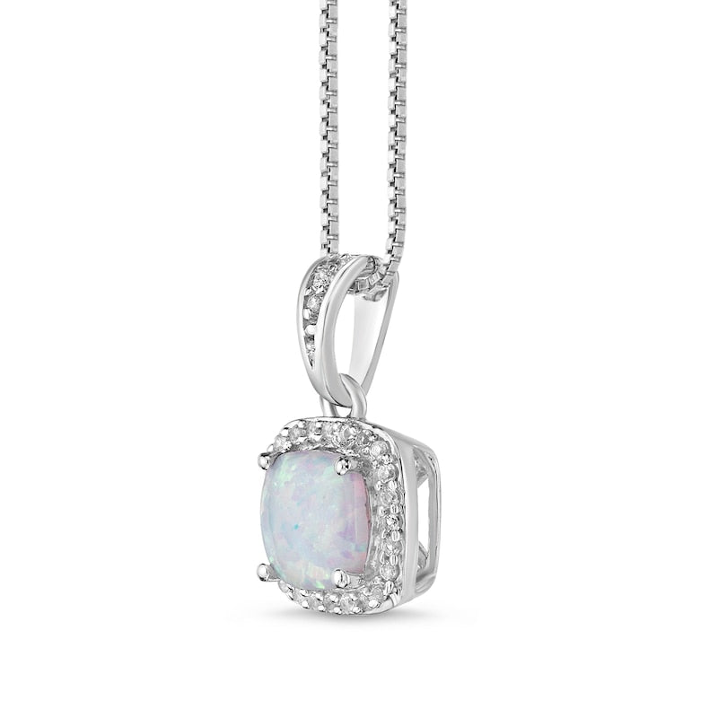 6.0mm Cushion-Cut Lab-Created Opal and White Sapphire Frame Pendant in Sterling Silver