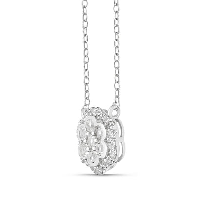 White Topaz Frame Flower Necklace in Sterling Silver