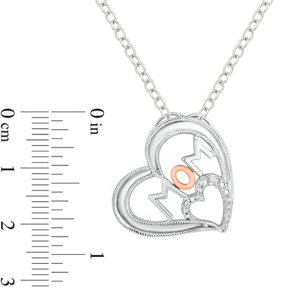 Natural Diamond Accent Tilted Heart "MOM" Pendant in Sterling Silver and 10K Rose Gold