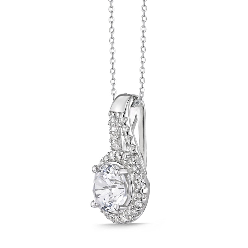 6.0mm White Lab-Created Sapphire Frame Teardrop Pendant in Sterling Silver