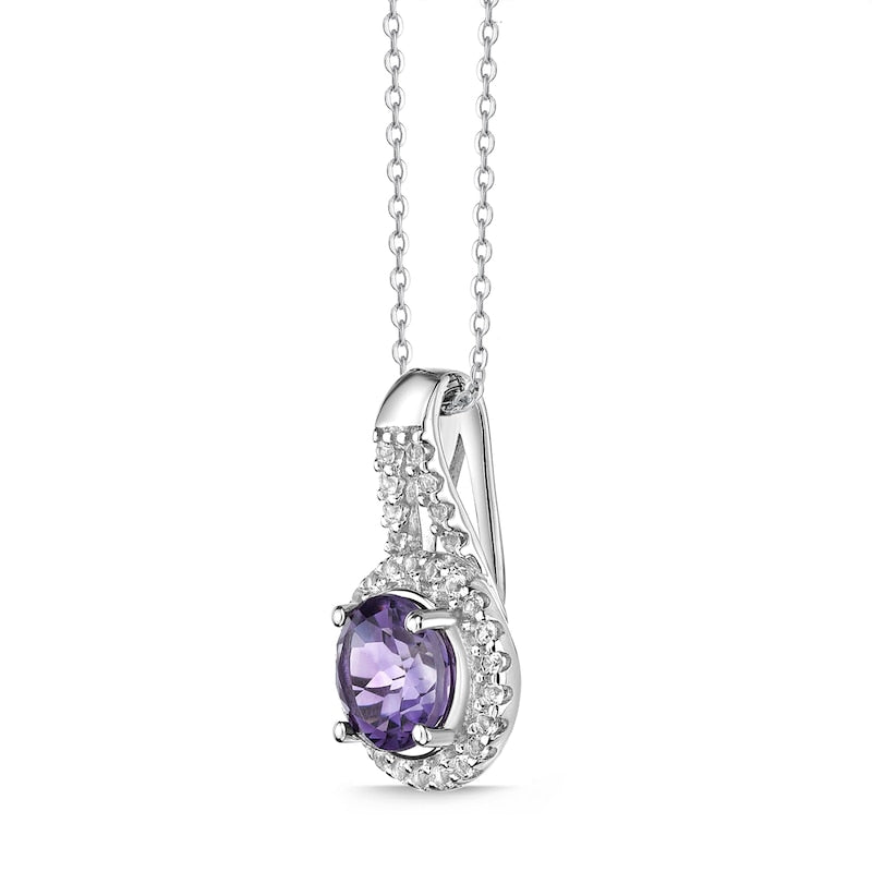 6.0mm Amethyst and White Topaz Frame Teardrop Pendant in Sterling Silver