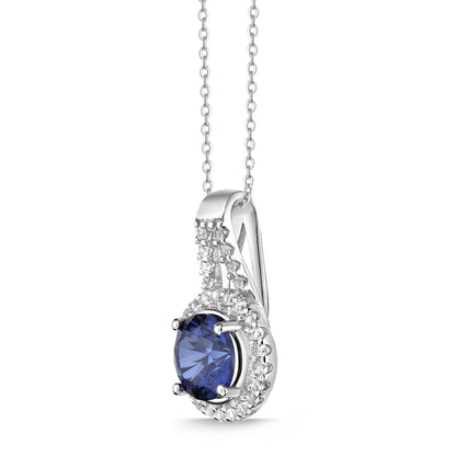 6.0mm Blue and White Lab-Created Sapphire Frame Teardrop Pendant in Sterling Silver
