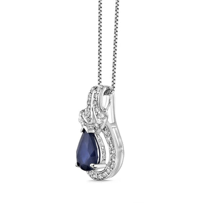 Pear-Shaped Blue Sapphire and 0.17 CT. T.W. Natural Diamond Frame Doorknocker Pendant in 10K White Gold