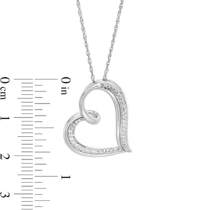 0.07 CT. T.W. Natural Diamond Tilted Ribbon Heart Pendant in Sterling Silver