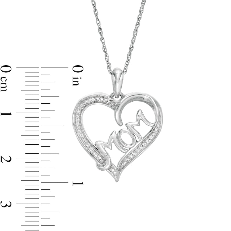 0.07 CT. T.W. Natural Diamond "MOM" Heart Pendant in Sterling Silver