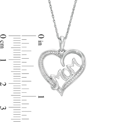 0.07 CT. T.W. Natural Diamond "MOM" Heart Pendant in Sterling Silver