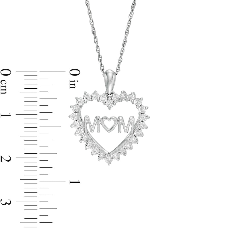 0.07 CT. T.W. Natural Diamond "MOM" Shadow Heart Pendant in Sterling Silver