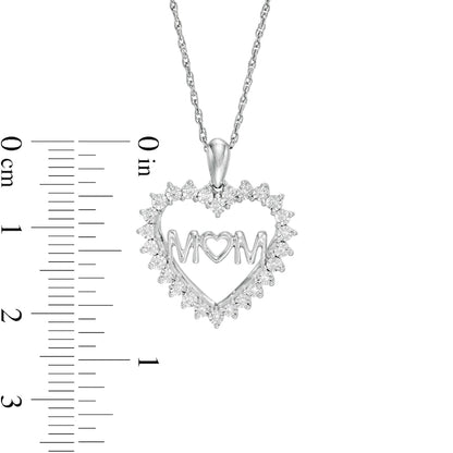 0.07 CT. T.W. Natural Diamond "MOM" Shadow Heart Pendant in Sterling Silver