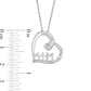0.17 CT. T.W. Baguette and Round Natural Diamond "MOM" Tilted Heart Pendant in Sterling Silver