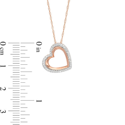 0.13 CT. T.W. Natural Diamond Edge Tilted Heart Pendant in 10K Rose Gold