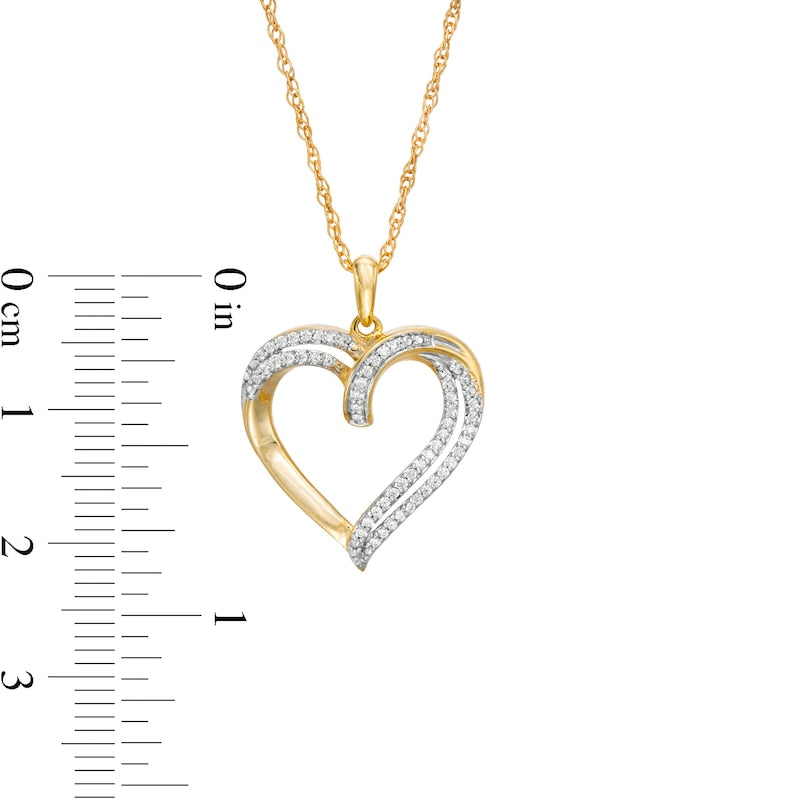 0.17 CT. T.W. Natural Diamond Double Row Heart Pendant in 10K Yellow Gold