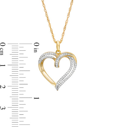 0.17 CT. T.W. Natural Diamond Double Row Heart Pendant in 10K Yellow Gold