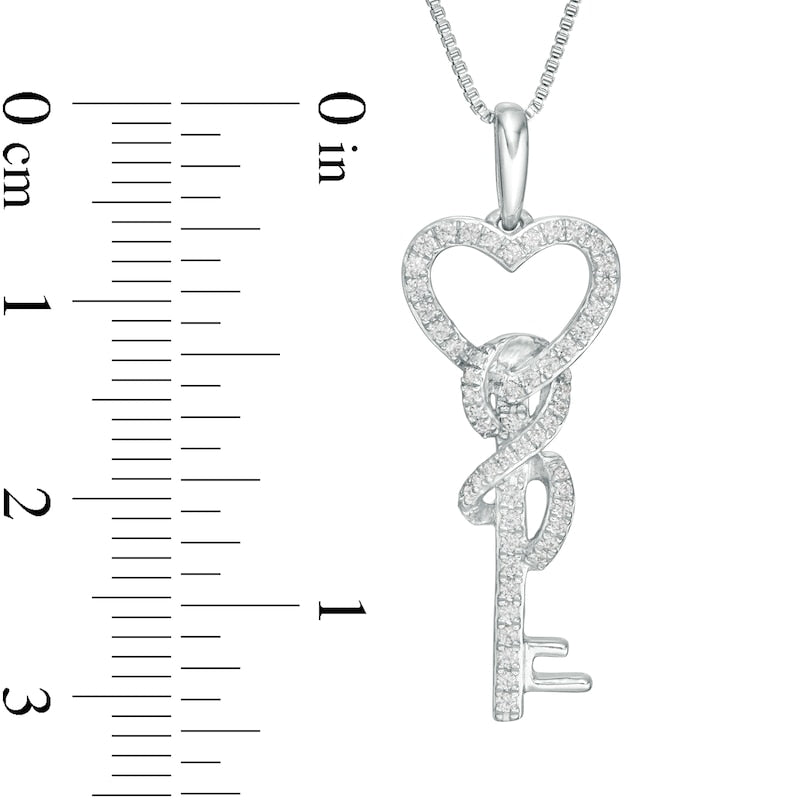 0.25 CT. T.W. Natural Diamond Heart-Top Key with Infinity Ribbon Pendant in Sterling Silver