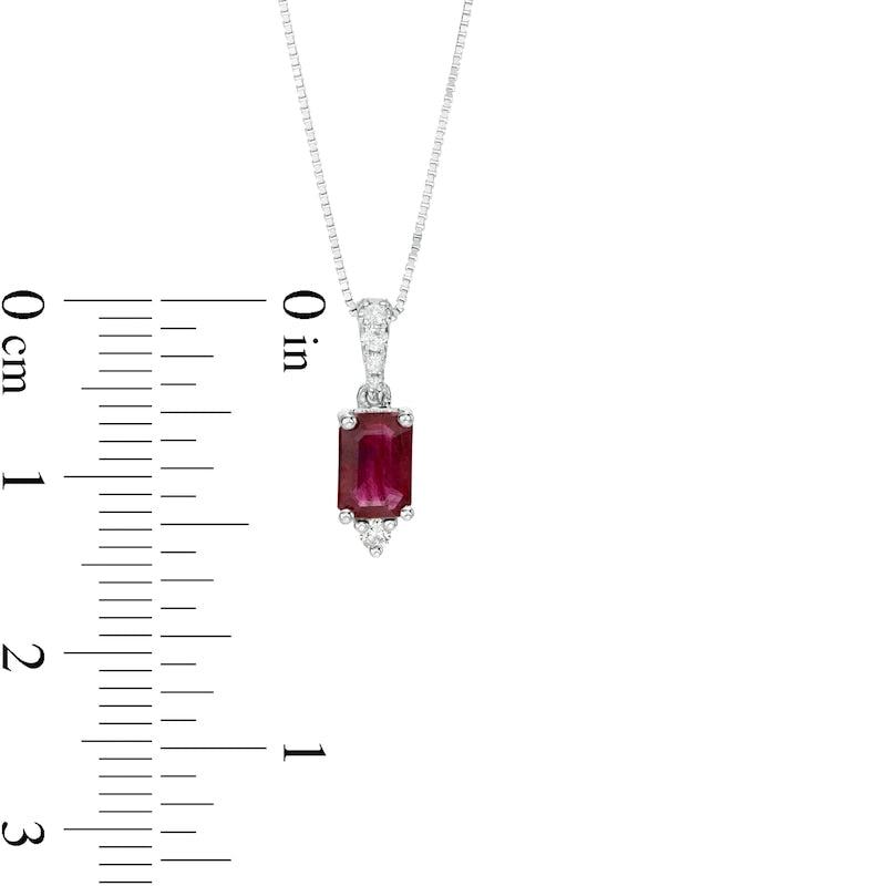 Emerald-Cut Ruby and Natural Diamond Accent Pendant in 10K White Gold