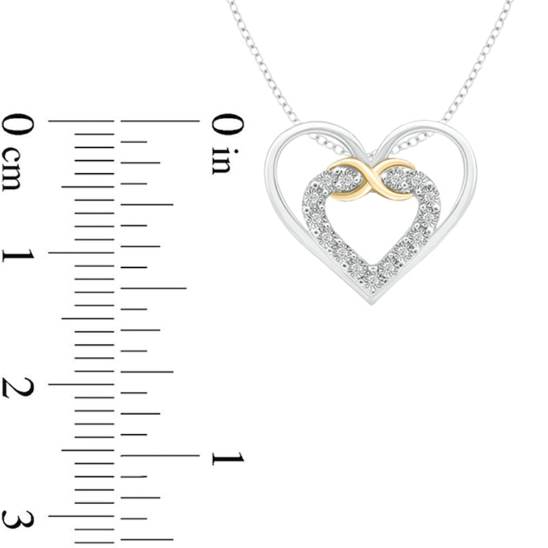 Natural Diamond Accent Infinity Double Heart Pendant in Sterling Silver and 10K Yellow Gold