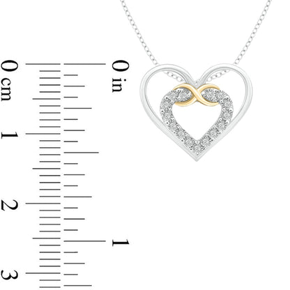 Natural Diamond Accent Infinity Double Heart Pendant in Sterling Silver and 10K Yellow Gold