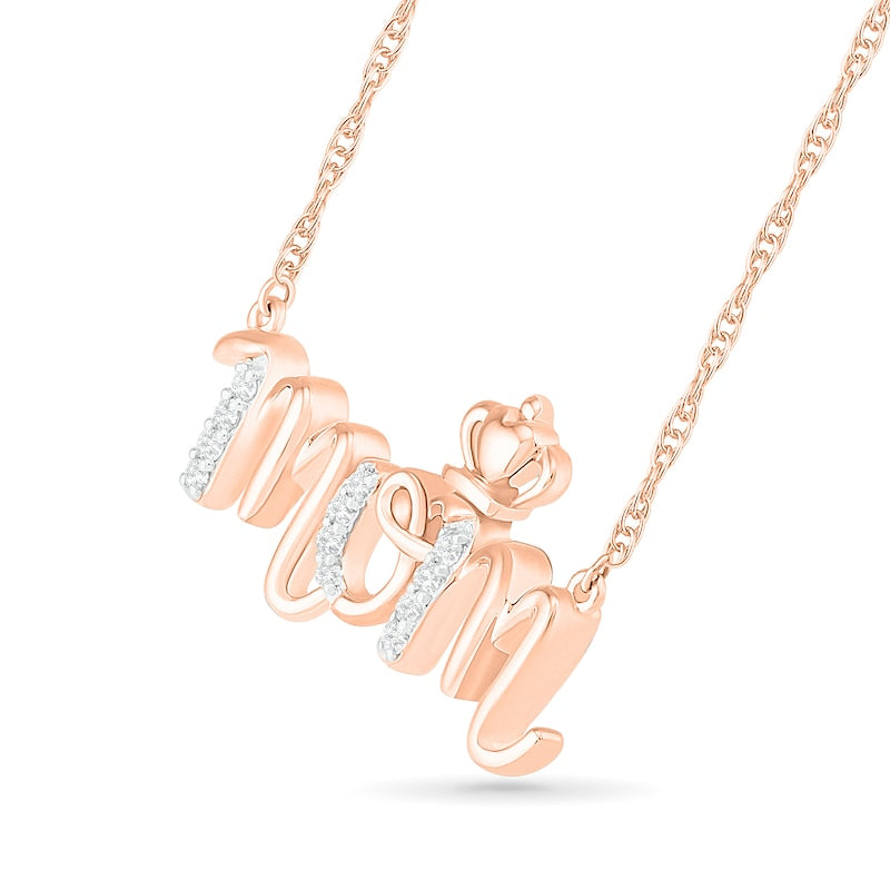 0.07 CT. T.W. Natural Diamond "mom" Crown Necklace in 10K Rose Gold - 17.25"