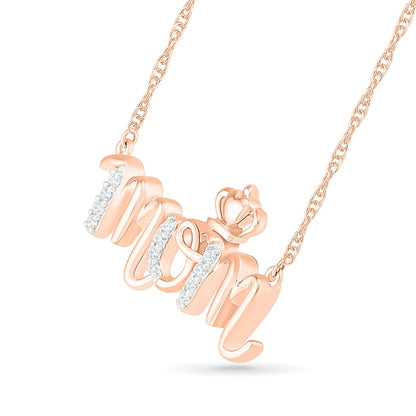 0.07 CT. T.W. Natural Diamond "mom" Crown Necklace in 10K Rose Gold - 17.25"