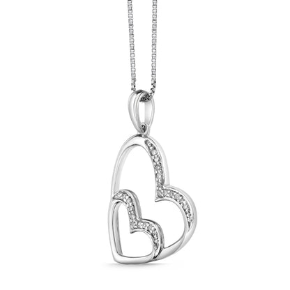 0.1 CT. T.W. Natural Diamond Tilted Double Heart Pendant in Sterling Silver