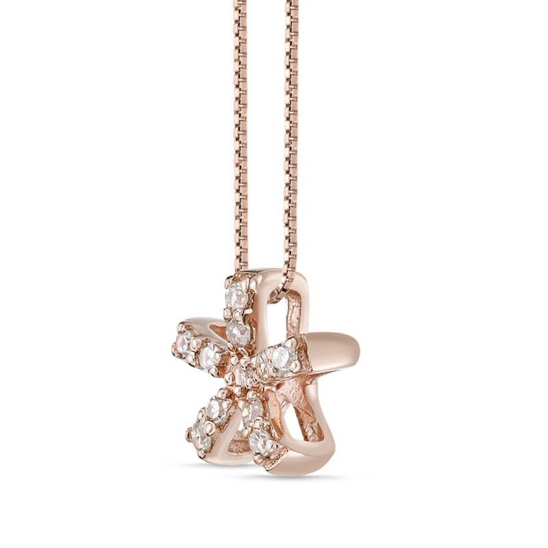 0.05 CT. T.W. Natural Diamond Flower Pendant in Sterling Silver with 18K Rose Gold Plate