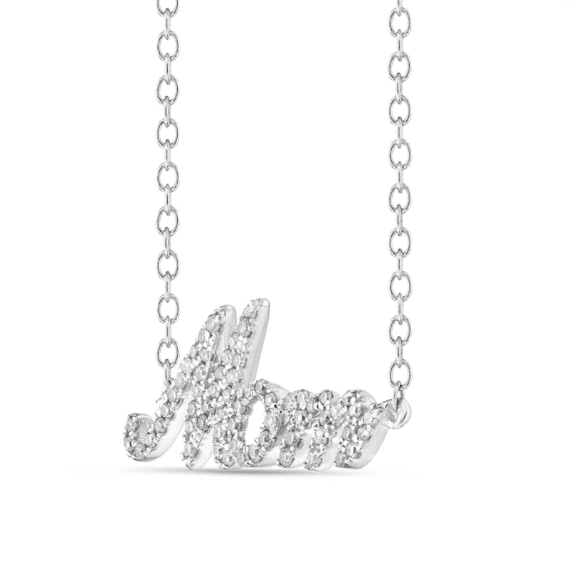 0.2 CT. T.W. Natural Diamond "Mom" Necklace in 14K White Gold