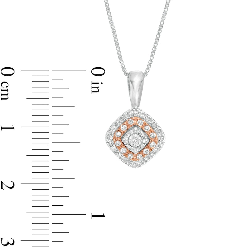 0.2 CT. T.W. Natural Diamond Tilted Cushion Frame Pendant in Sterling Silver and 10K Rose Gold