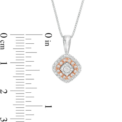 0.2 CT. T.W. Natural Diamond Tilted Cushion Frame Pendant in Sterling Silver and 10K Rose Gold