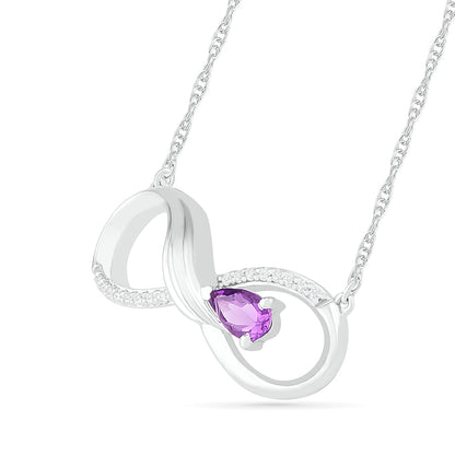 Pear-Shaped Amethyst and 0.05 CT. T.W. Natural Diamond Winged Infinity Necklace in Sterling Silver