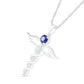 4.0mm Lab-Created Blue and White Sapphire Caduceus Drop Pendant in Sterling Silver