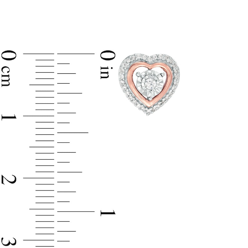 0.17 CT. T.W. Diamond Heart Stud Earrings in Sterling Silver and 10K Rose Gold